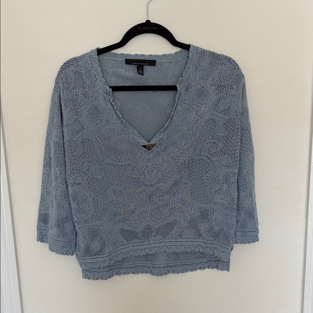 White House Black Market Light Blue Crochet V-Neck Pullover